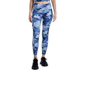 Gaiam Om Cleo blue tie-dye print high waisted 7/8 length leggings, size medium